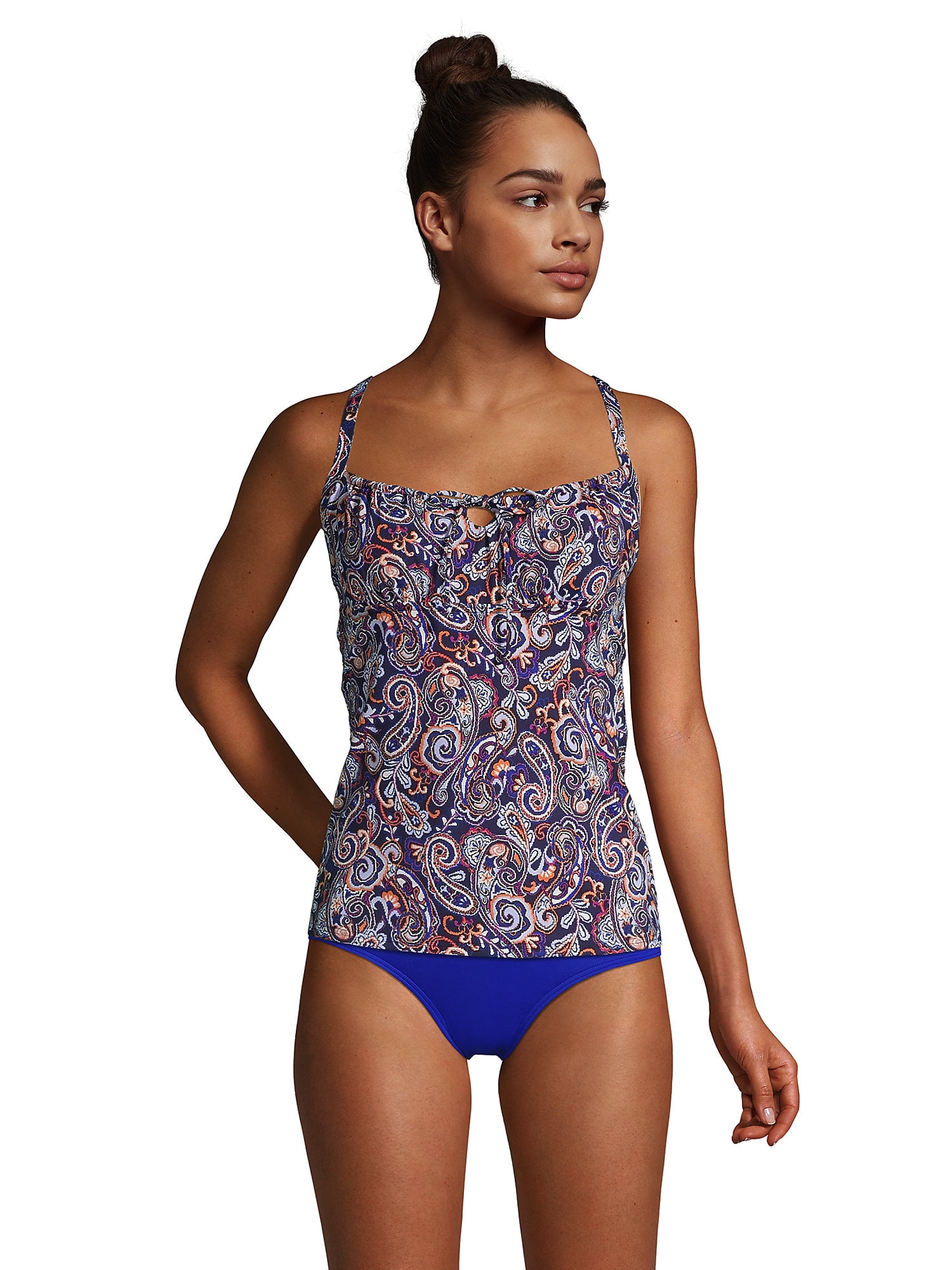 Lands' End Women's DD-Cup Chlorine Resistant Tie Front Underwire Tankini  Top Swimsuit Adjustable Straps 