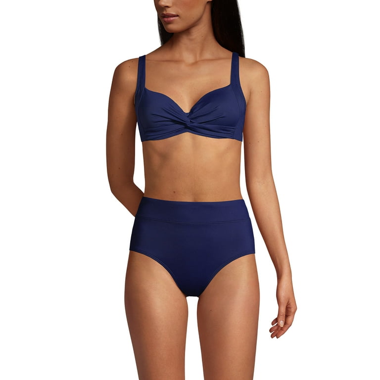 Lands End Women s DD Cup Chlorine Resistant Twist Front Underwire Bikini Swimsuit Top Adjustable Straps 10 Deep Sea Navy Walmart