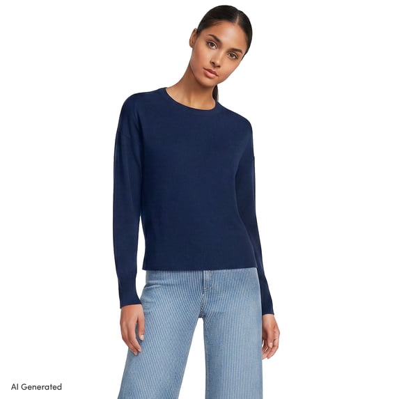 Lands' End Women's Drifter Lite Double Trim Crew Sweater
