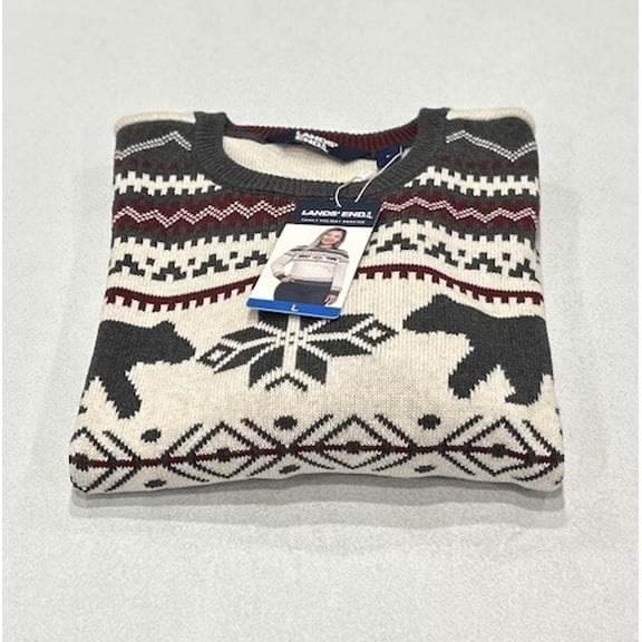 Lands' End Women's Family Holiday Sweater, Cream, Size L
