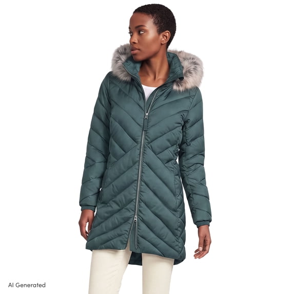 Lands' End Women's FeatherFree Cozy Fleece Lined Winter Coat