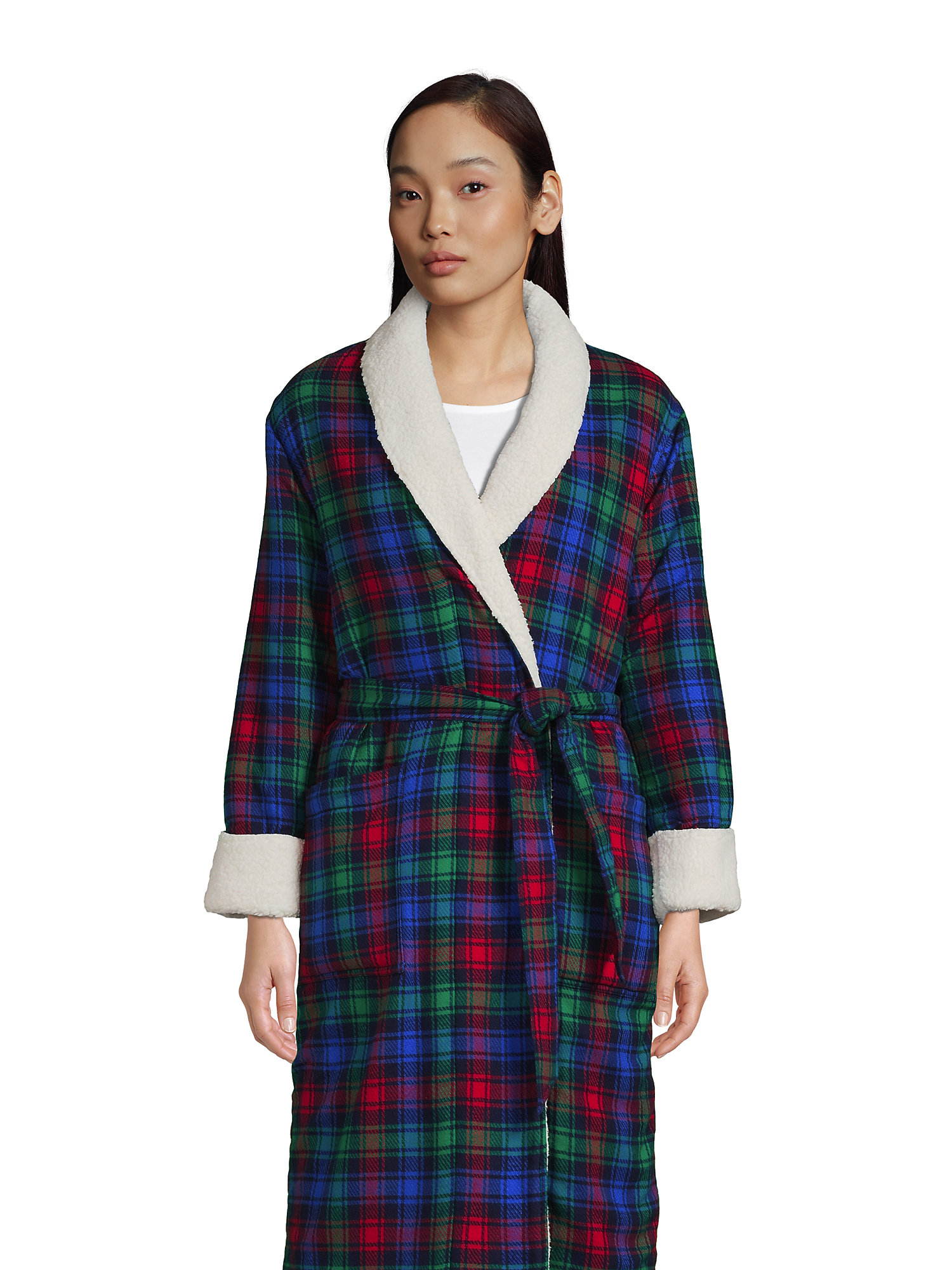 Lands' End Women's Flannel High Pile Fleece Lined Long Robe
