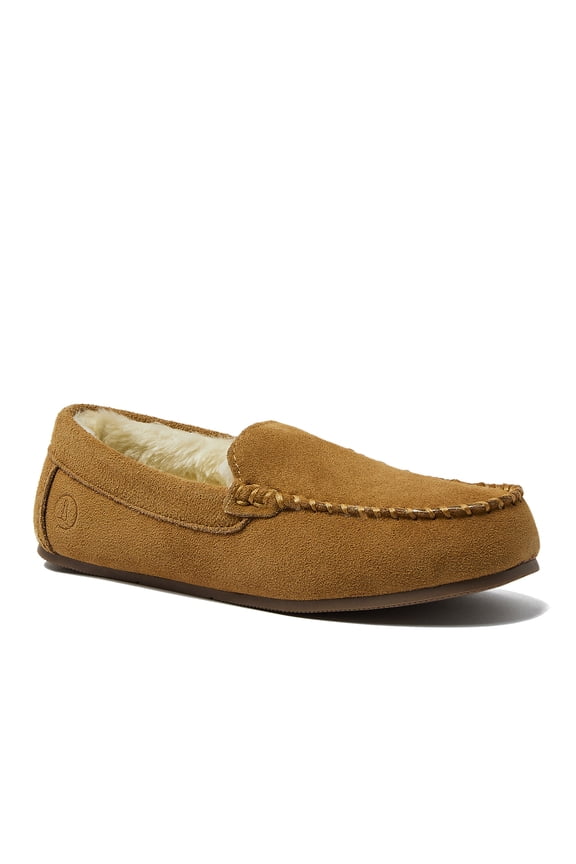 Women's Fuzzy Lined Suede Moccasin Slippers