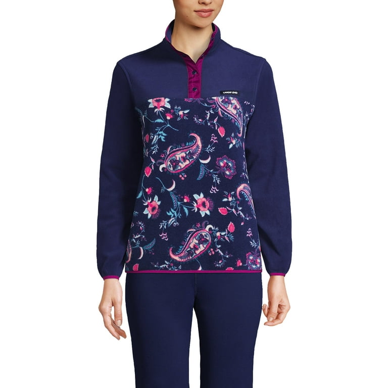 Lands End Women s Heritage Fleece Snap Neck Pullover Walmart
