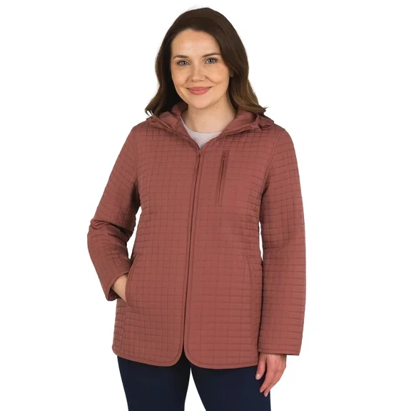 Lands' End Women's Inside Pocket Adjustable Hood Quilted Jacket, Red, Small