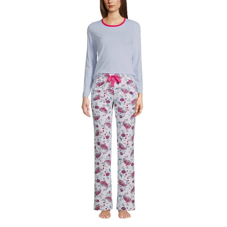 Lands' End Women's Knit Pajama Set Long Sleeve T-Shirt and Pants