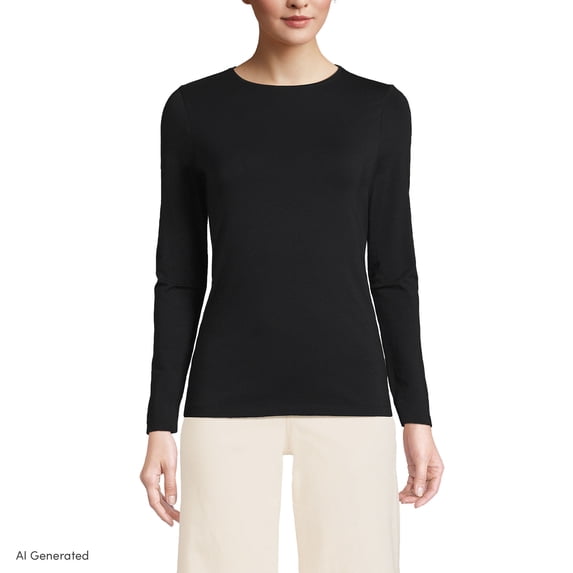 Lands' End Women's Lightweight Jersey Skimming Long Sleeve Crew Neck T-shirt
