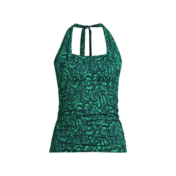 Lands' End Women's Long Chlorine Resistant Square Neck Halter Tankini Swimsuit Top