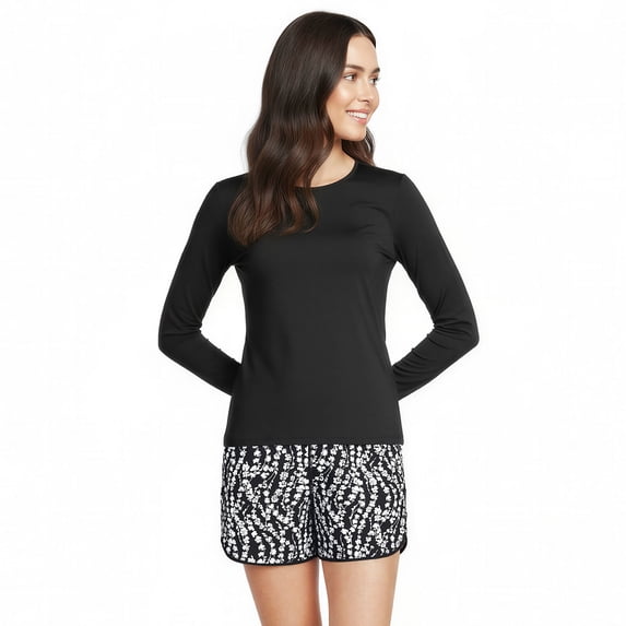 Lands' End Women's Long Torso SunShade UPF 50 Long Sleeve Rash Guard Swim Tee