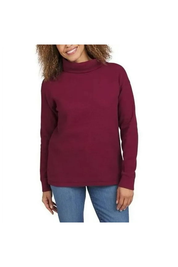Women's Long Sleeve Waffle Funnel Neck Top L Red