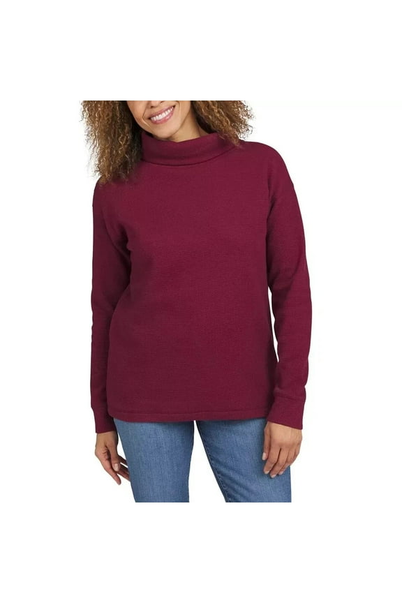 Women's Long Sleeve Waffle Funnel Neck Top XS Red
