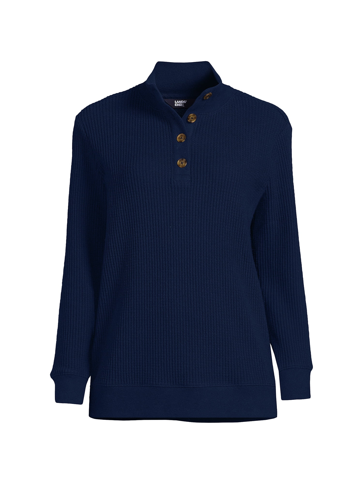 Lands' End Women's Long Sleeve Waffle Knit Button Placket Top