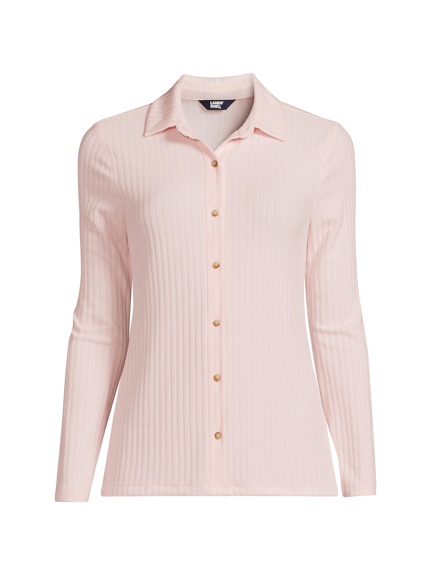 Lands End Women s Long Sleeve Wide Rib Button Front Polo Walmart