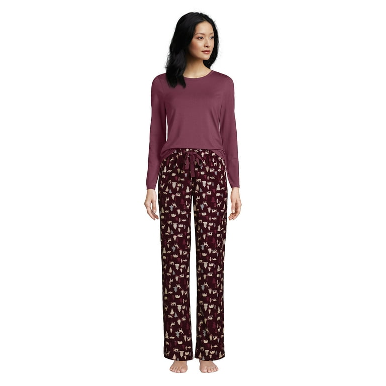 Lands End Women s Pajama Set Knit Long Sleeve T Shirt and Flannel Pants Walmart