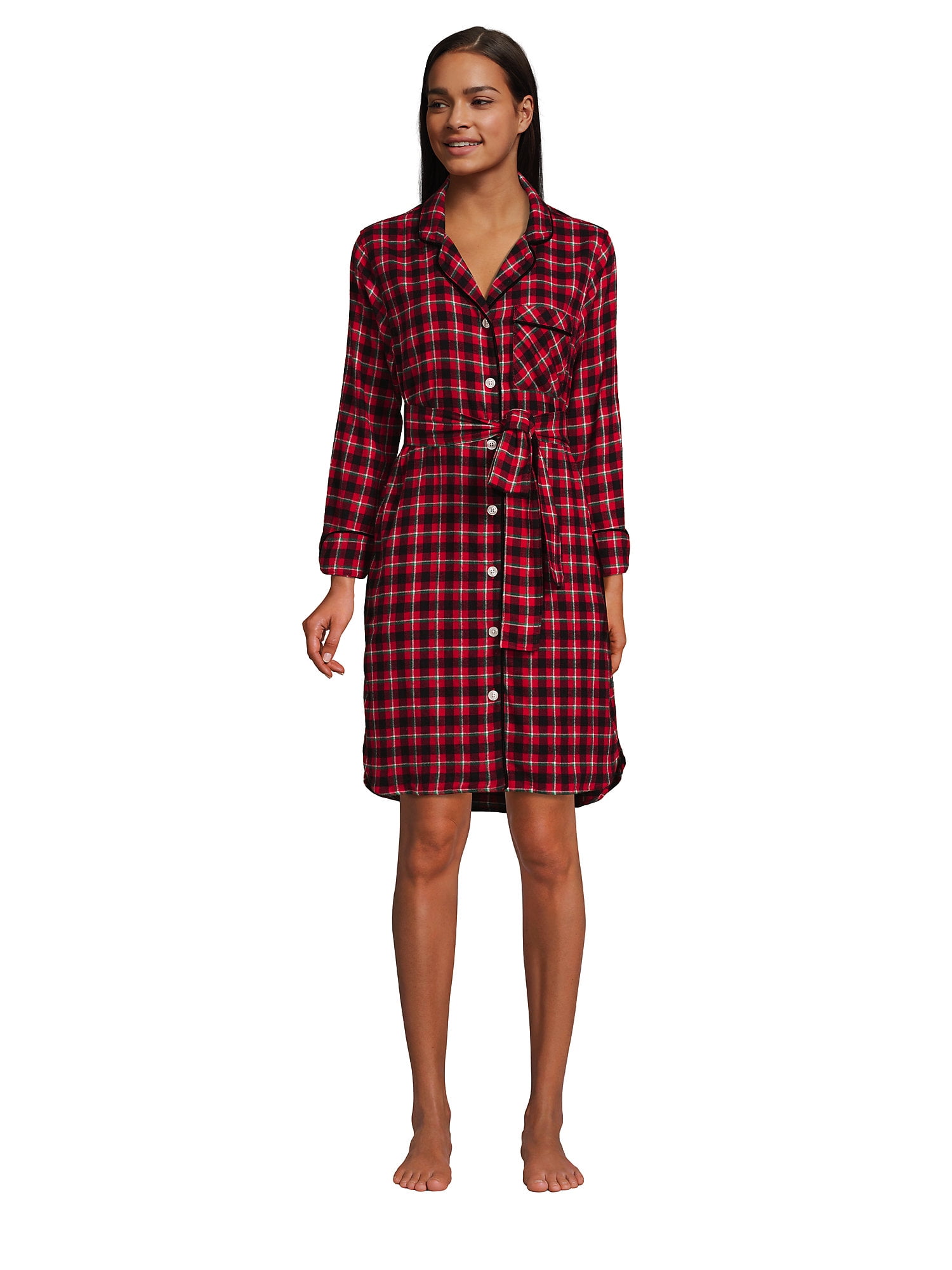 Lands' End Women's Petite 3/4 Sleeve Flannel Sleepshirt Nightgown