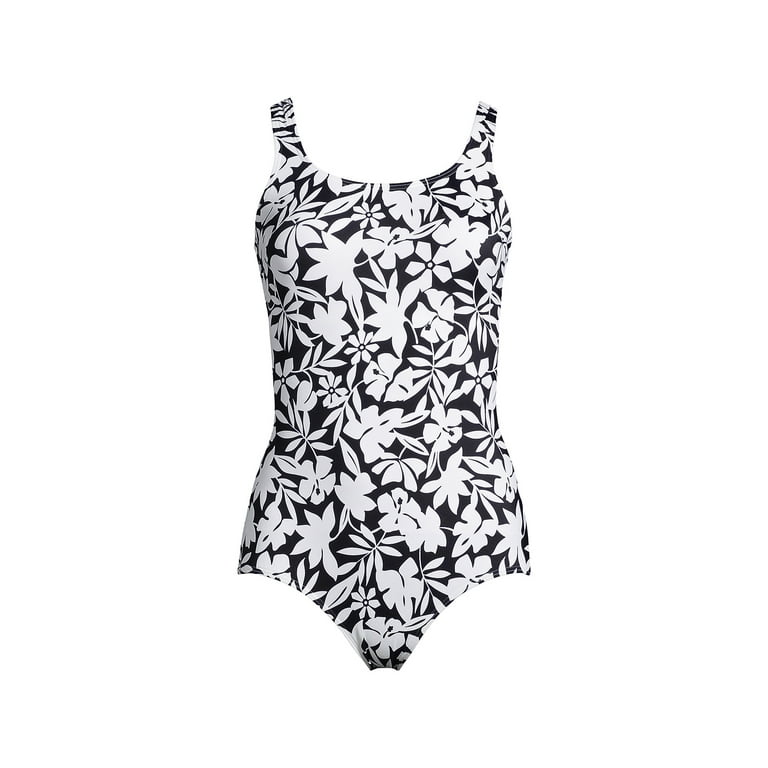 Lands End Women s Petite Chlorine Resistant Scoop Neck Soft Cup Tugless Sporty One Piece Swimsuit Print