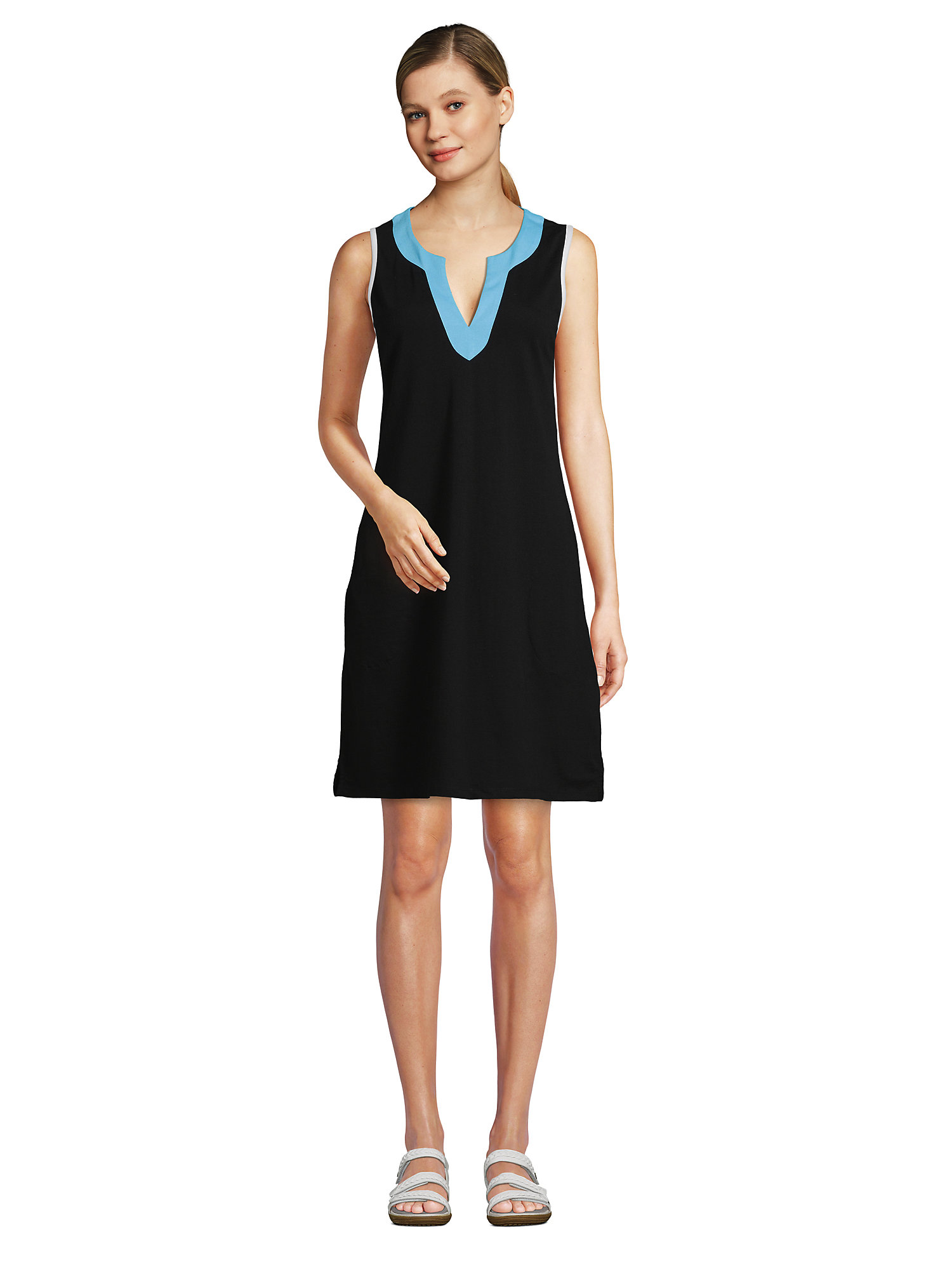 Lands' End Women's Petite Cotton Jersey Sleeveless Swim Cover-up Dress  Print - Walmart.com
