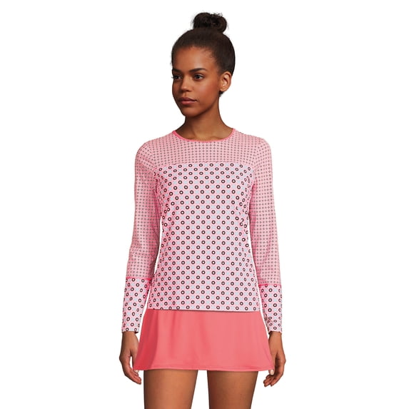 Lands' End Women's Petite Crew Neck Long Sleeve Rash Guard UPF 50 Sun Protection Modest Swim Tee