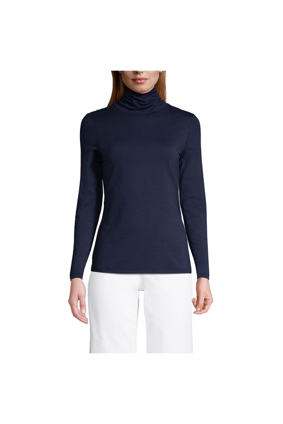 Women's Petite Lightweight Jersey Skimming Long Sleeve Turtleneck