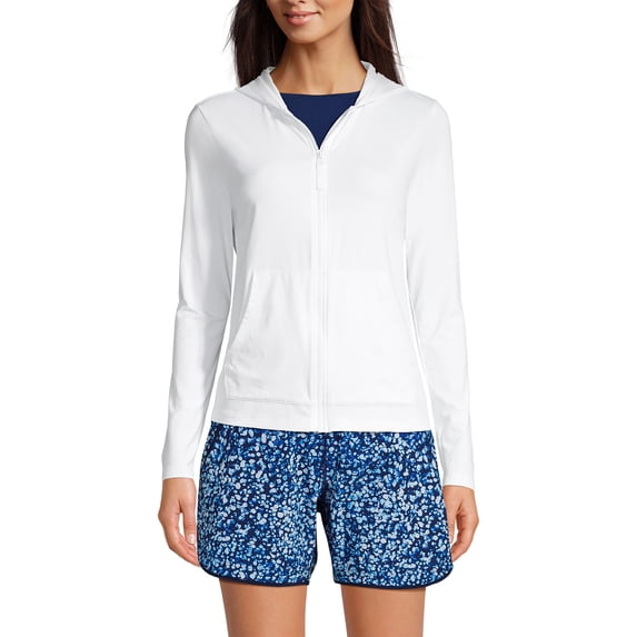 Lands' End Women's Petite SunShade UPF 50 Hooded Zip Front Rash Guard