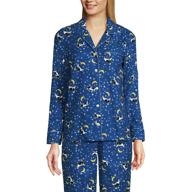 Lands End Women s Petite Long Sleeve Print Flannel Pajama Top Walmart