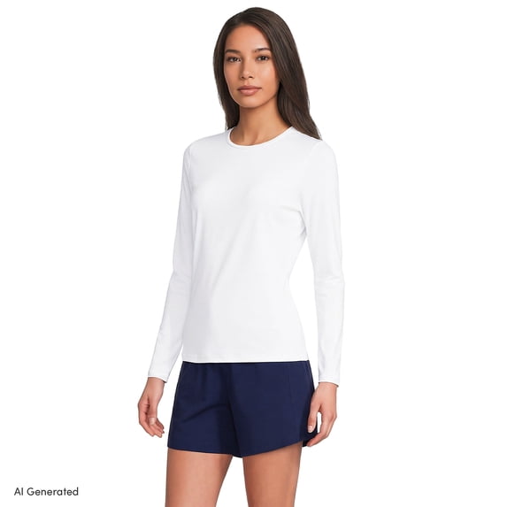 Lands' End Women's Petite SunShade UPF 50 Long Sleeve Rash Guard Swim Tee