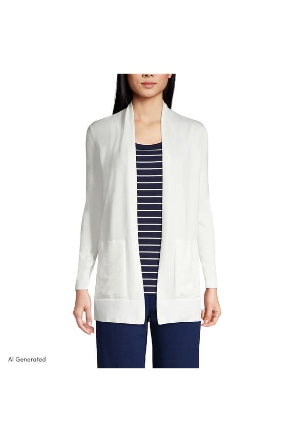 Women's Petite Long Sleeve Open Long Cardigan Sweater