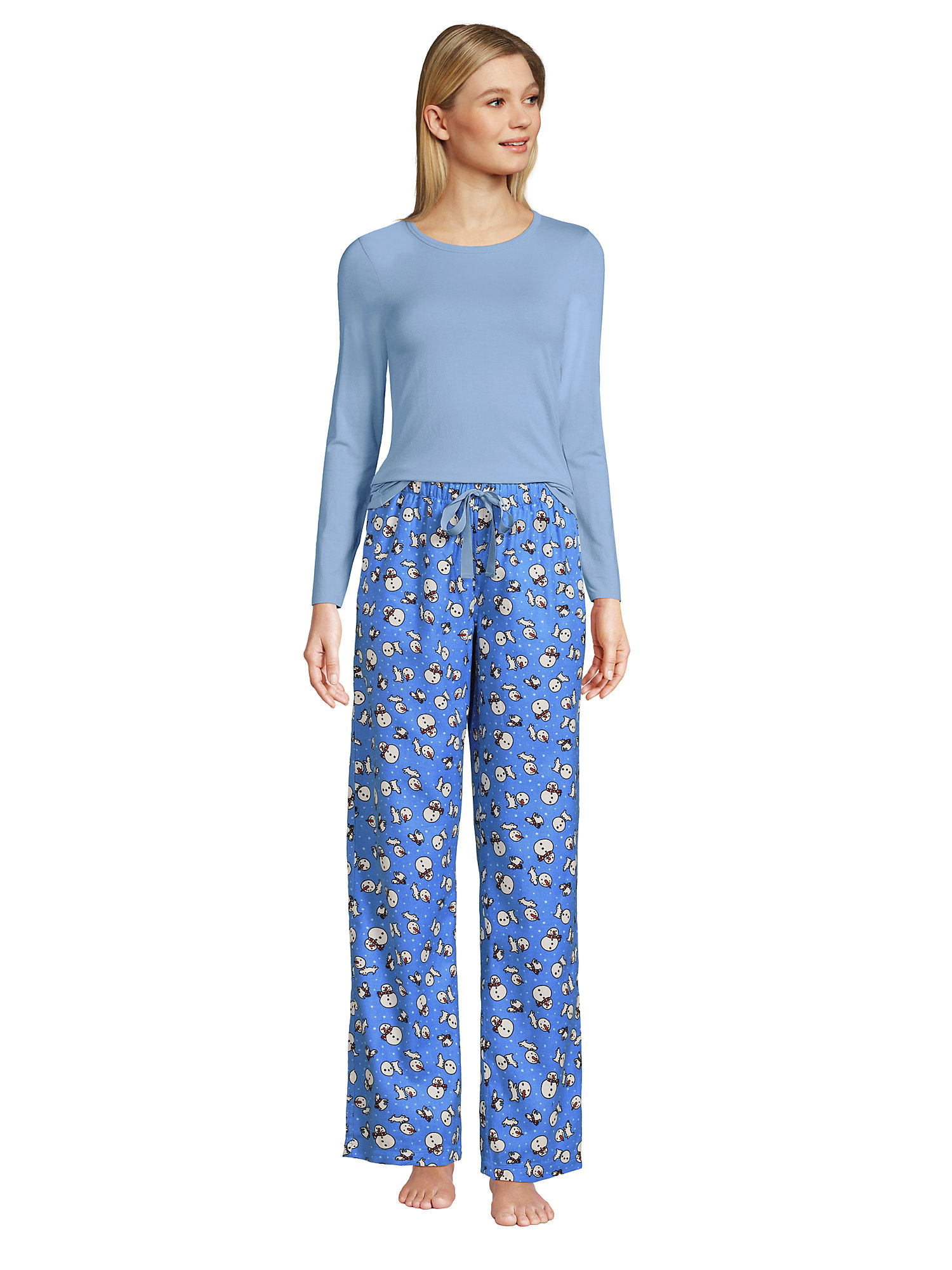 Lands' End Women's Petite Pajama Set Knit Long Sleeve TShirt and