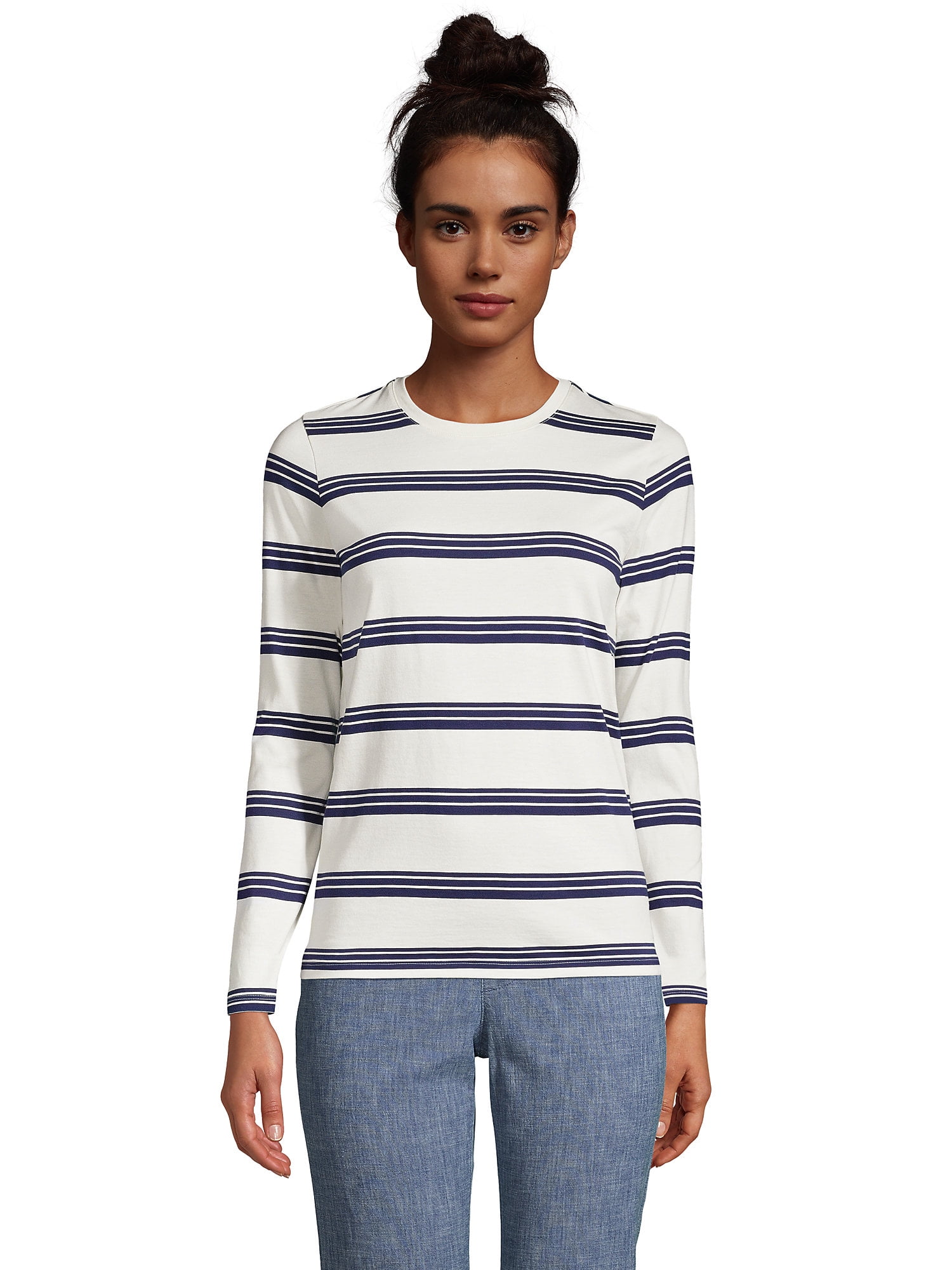 Lands' End Women's Petite Relaxed Supima Cotton Long Sleeve Crewneck T ...