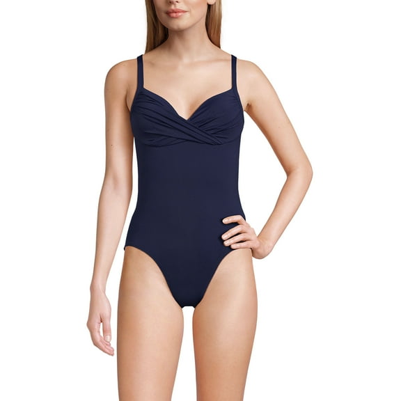 Lands' End Women's Petite Sculpting Suit Targeted Control Draped High Leg One Piece Swimsuit