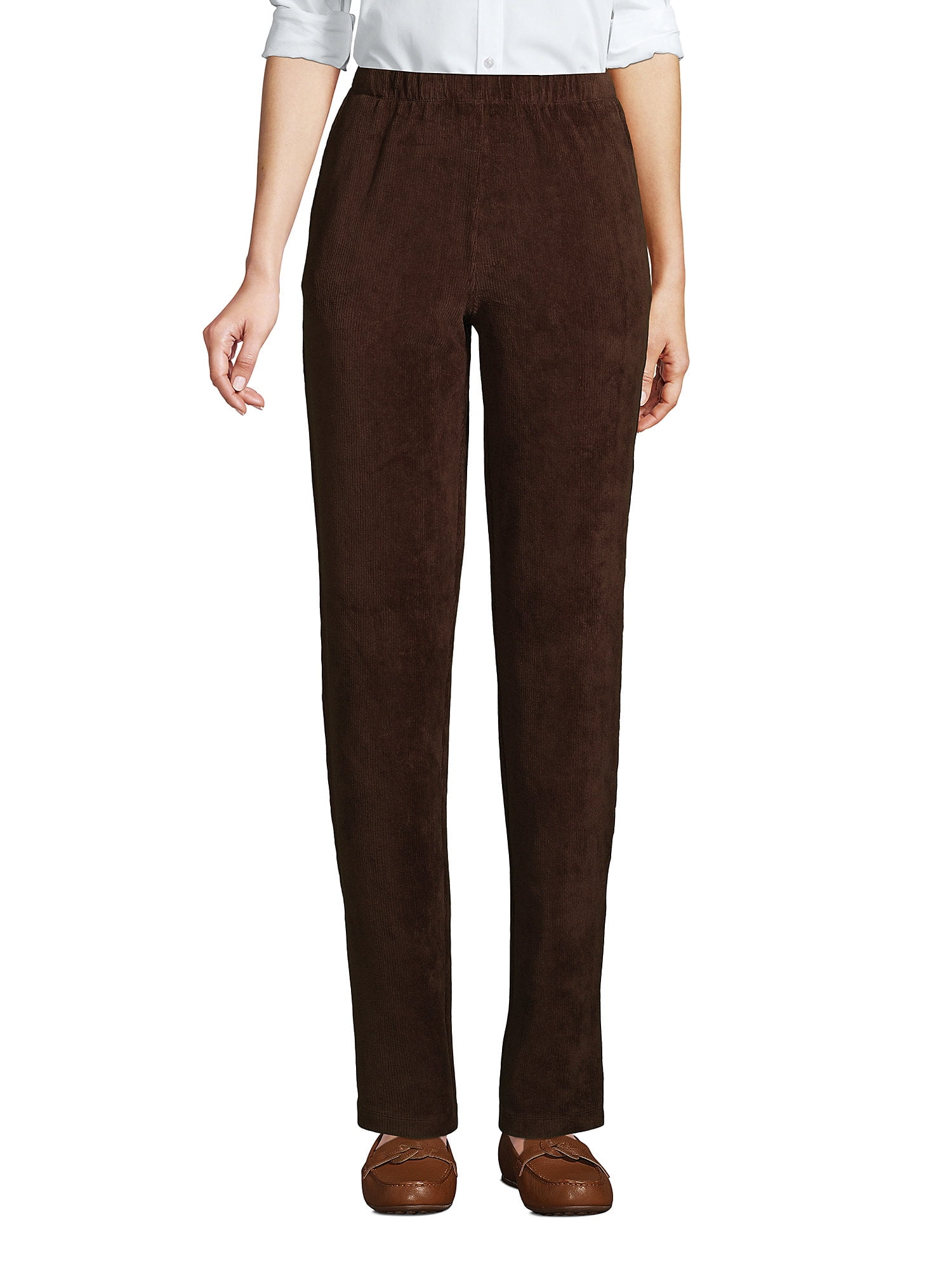 Lands' End Women's Petite Sport Knit High Rise Corduroy Elastic Waist Pants