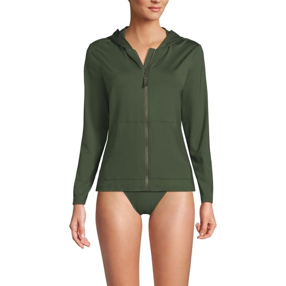 Lands' End Women's Petite SunShade UPF 50 Hooded Zip Front Rash Guard