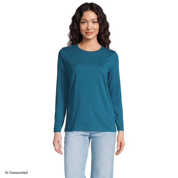 Lands' End Women's Petite Supima Cotton Relaxed Long Sleeve Crew Neck T-Shirt