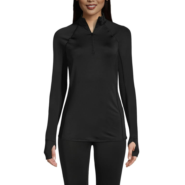 Lands End Women s Petite Thermaskin Heat Long Sleeve Quarter Zip Long Underwear Thermal Baselayer Top Walmart