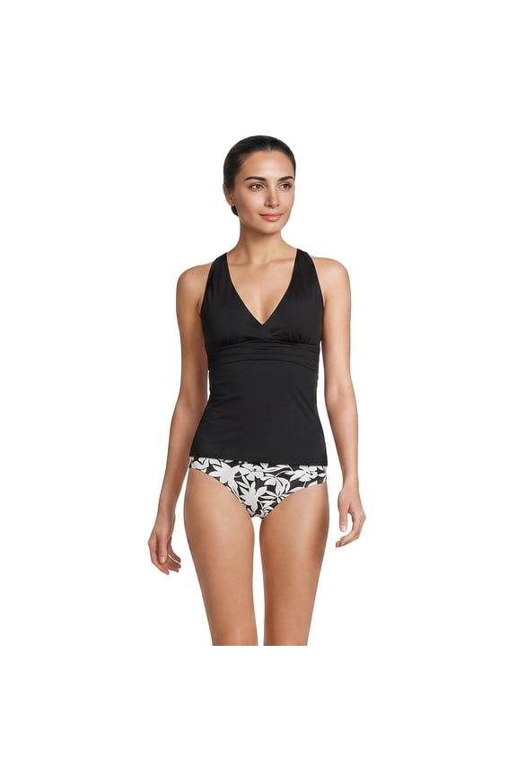 Women's Petite V-Neck Plunge X Back Tankini Top