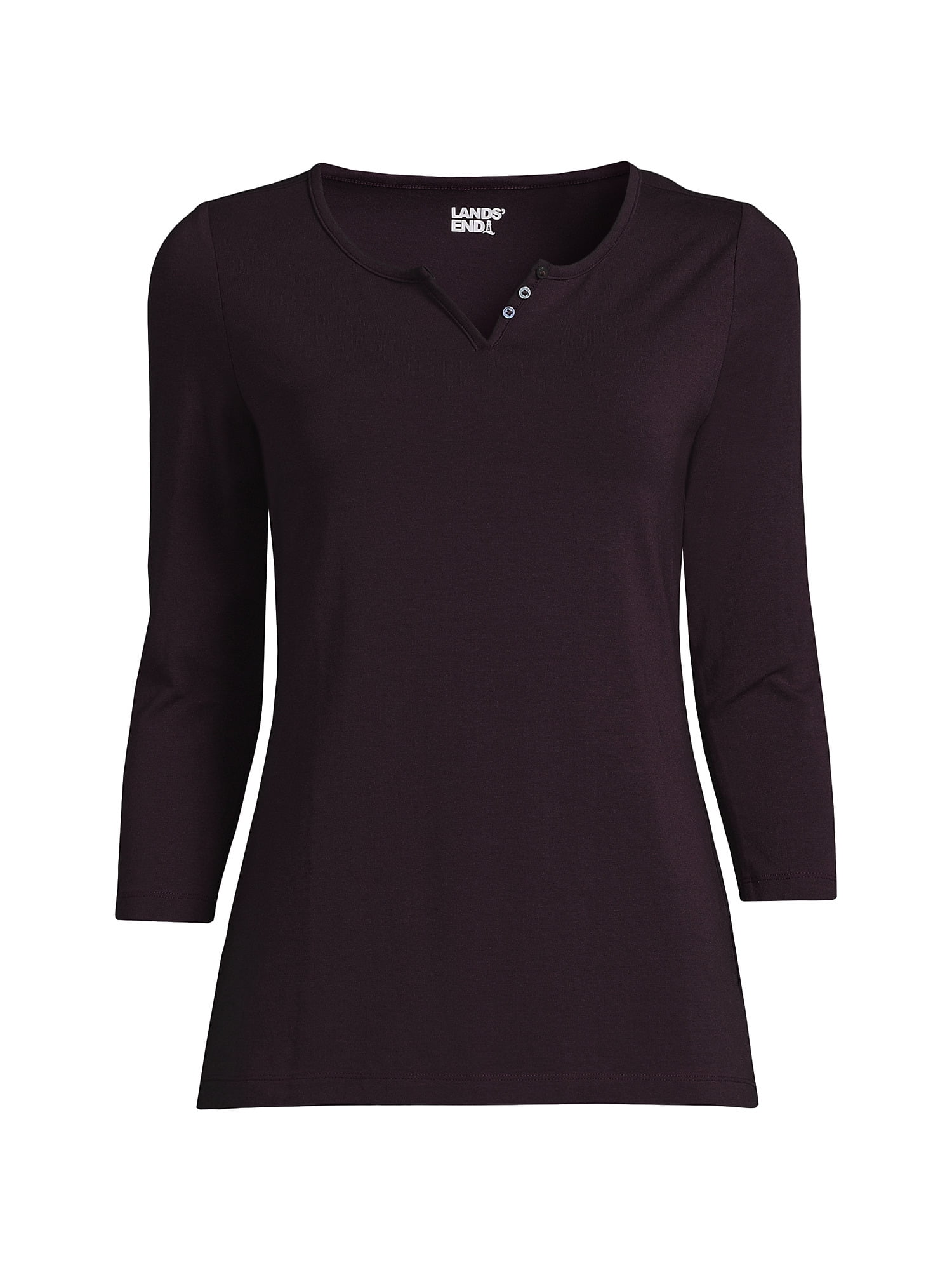 Lands' End Women's Plus Size 3/4 Sleeve Lightweight Jersey Henley Top