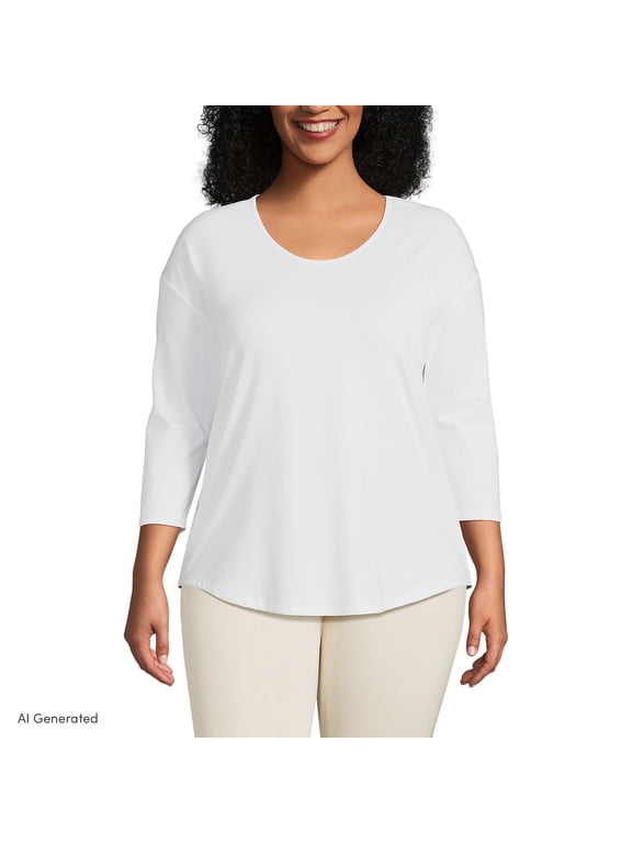 Women's Plus Size 3/4 Sleeve Lightweight Jersey Shirttail Tee