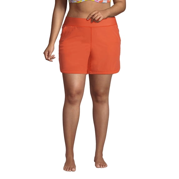 Lands' End Women's Plus Size 5 Inch Quick Dry Swim Shorts with Panty