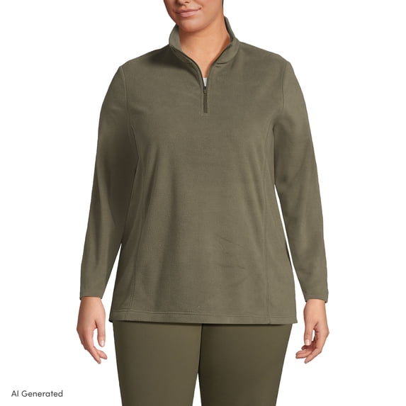 Lands' End Women's Plus Size Anyweather Fleece Quarter Zip Pullover