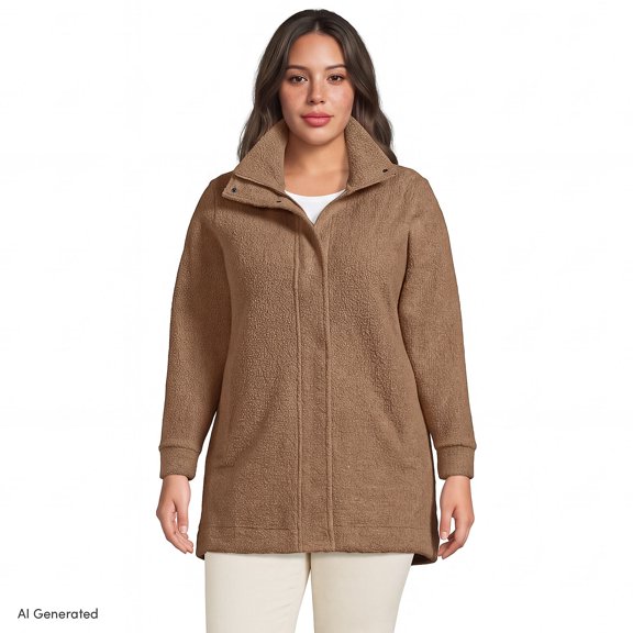 Lands' End Women's Plus Size Boucle Fleece Coat