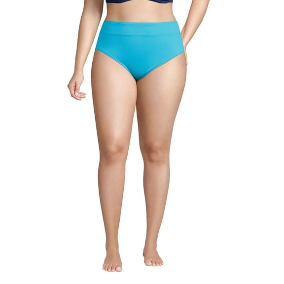 Lands' End Women's Plus Size Chlorine Resistant High Leg High Waisted Bikini Swim Bottoms