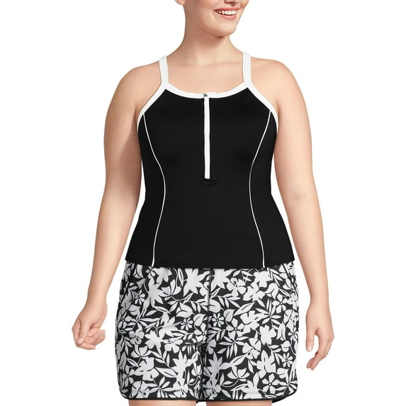 Lands' End Women's Plus Size Chlorine Resistant High Neck Zip Front Racerback Tankini Swimsuit Top