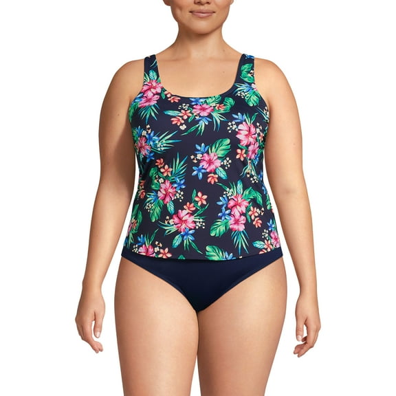 Lands' End Women's Plus Size Chlorine Resistant One Piece Scoop Neck Fauxkini Swimsuit