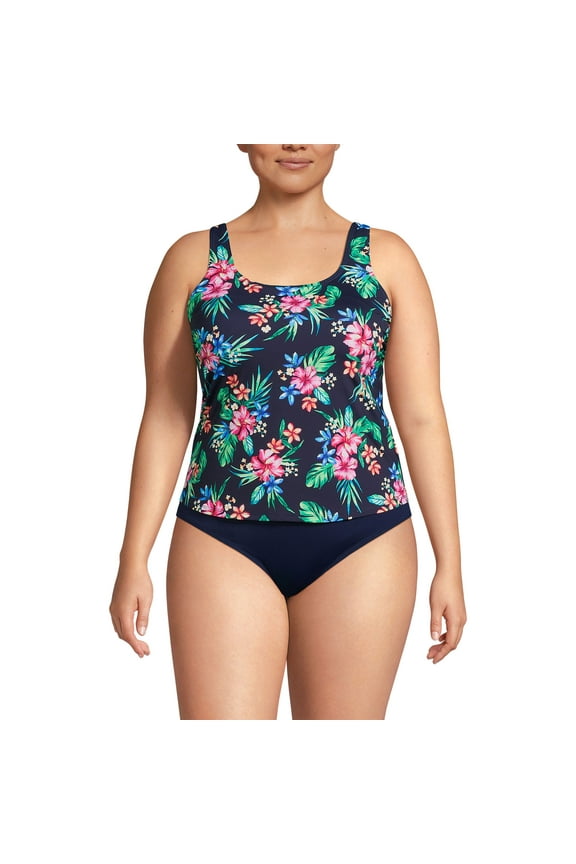 Women's Plus Size Chlorine Resistant One Piece Scoop Neck Fauxkini Swimsuit