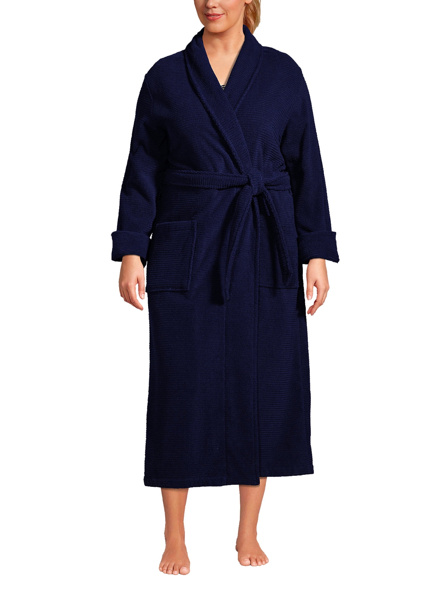 Lands' End Women's Plus Size Cotton Terry Long Spa Bath Robe
