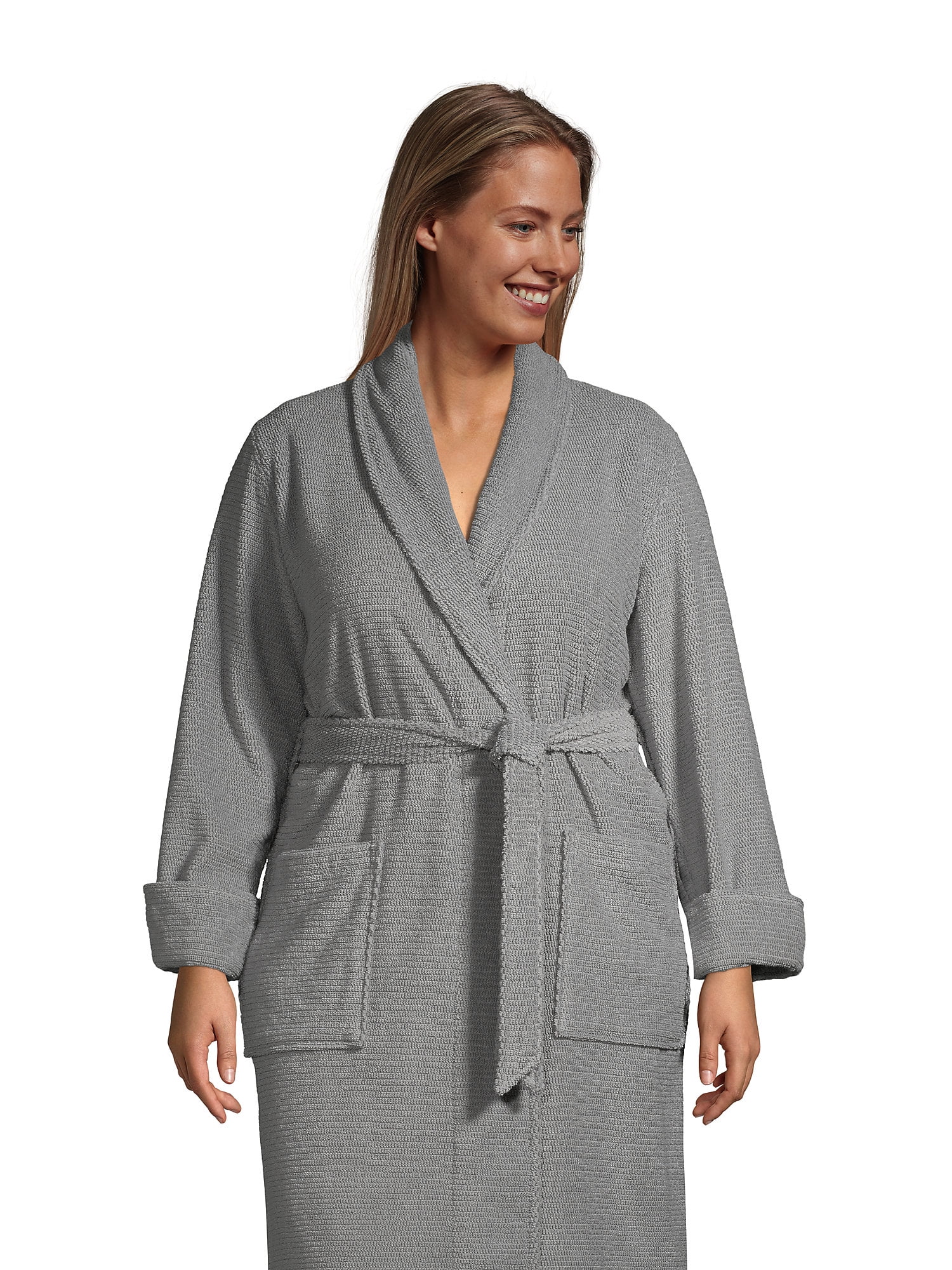 Lands' End Women's Plus Size Cotton Terry Long Spa Bath Robe