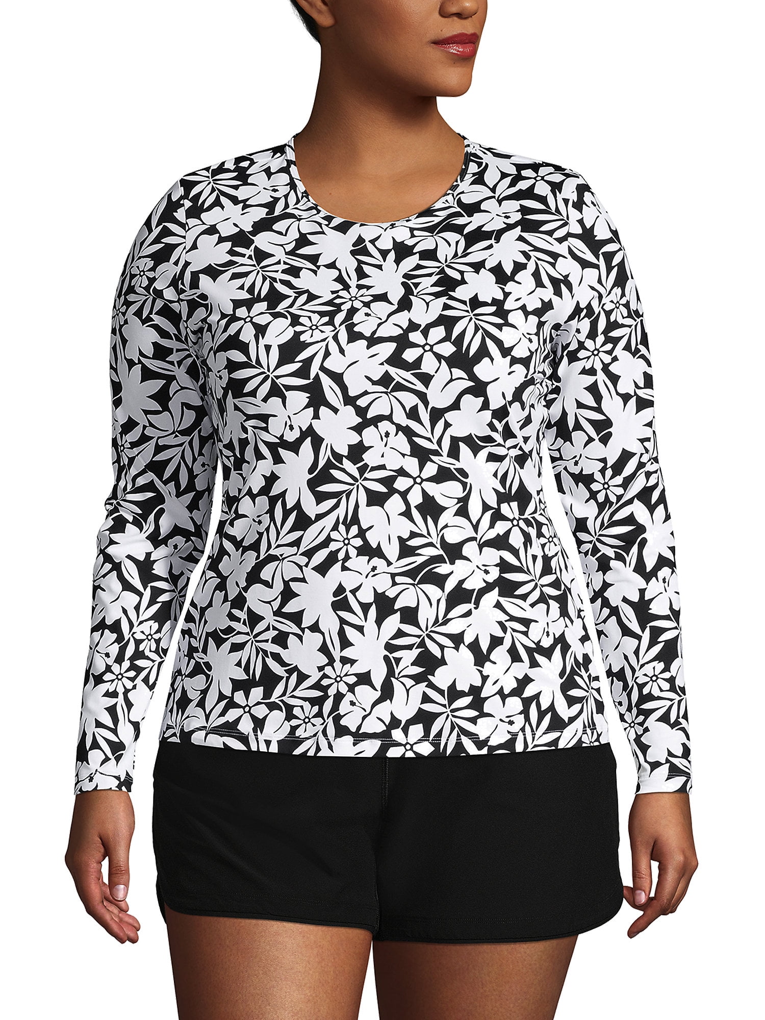 Lands' End Women's Plus Size Crew Neck Long Sleeve Rash Guard UPF 50