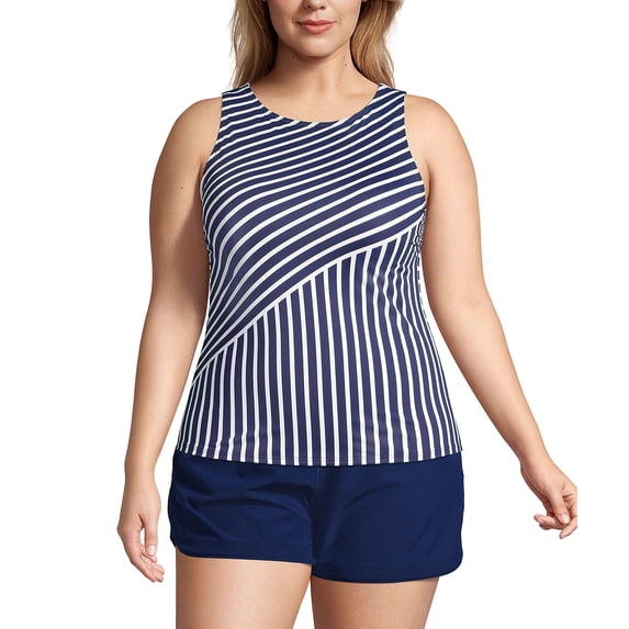 Lands' End Women's Plus Size DD-Cup High Neck UPF 50 Modest Tankini Swimsuit Top