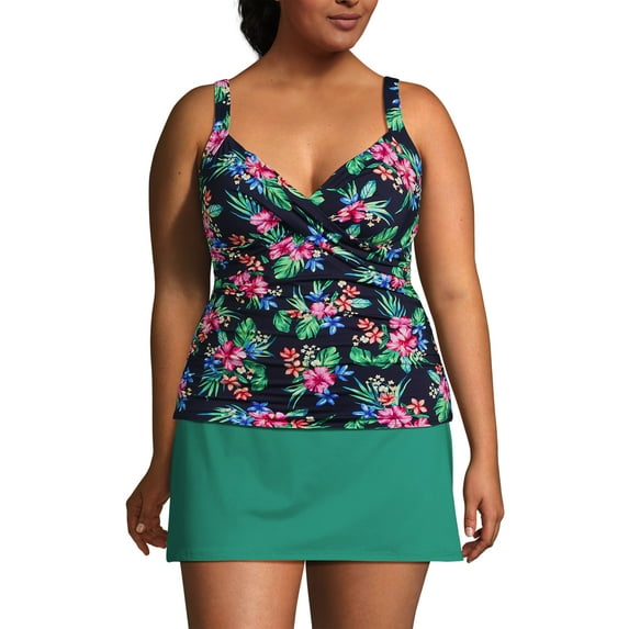 Lands' End Women's Plus Size DD-Cup V-Neck Wrap Underwire Tankini Swimsuit Top