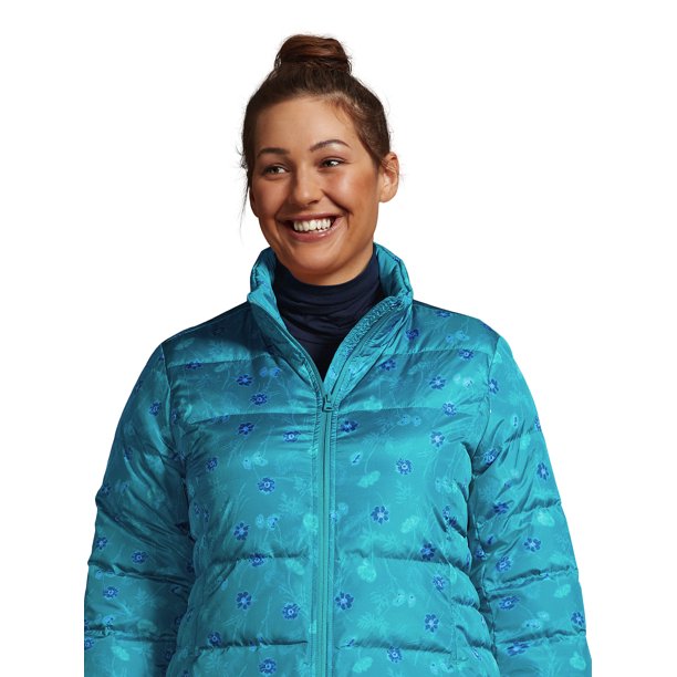 Lands' End Women's Plus Size Down Winter Puffer Jacket Print